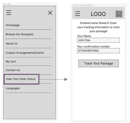 New category added on the navigation bar page, with an arrow pointing to the subsequent page that opens on click to re-track your order