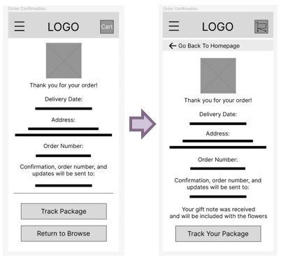 Old screen on the right with the return to browse button on the bottom, with an arrow pointing to the new screen with the Back To Homepage banner at the top of the screen